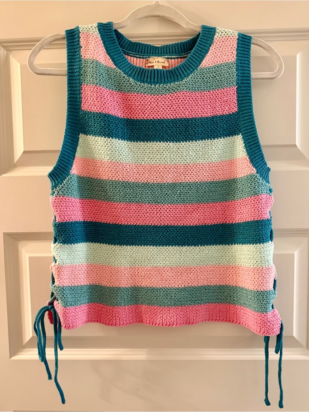 EUC Hem & Thread Striped Knit Sweater Tank Top - Tie Side Boho - Size S